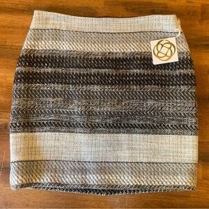 Etcetera mini skirt NWT size 16 black and gray stripped woven tweed zip …